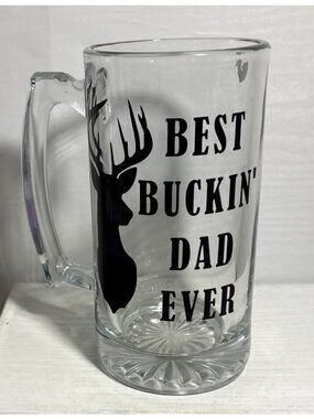 Beer Mug Best Buckin Dad Ever Glass Deer Silhouette Heavy Father's Day Gift